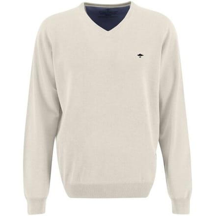 Fynch-Hatton Trui V-Neck Fine Knit Cotton Off White / male