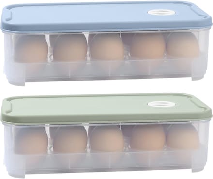 Set van 2 Eierdozen – Stapelbare Koelkast Eierhouder voor 10 Eieren – PP Plastic, Transparant, Duurzaam en Beschermend – Blauw & Groen