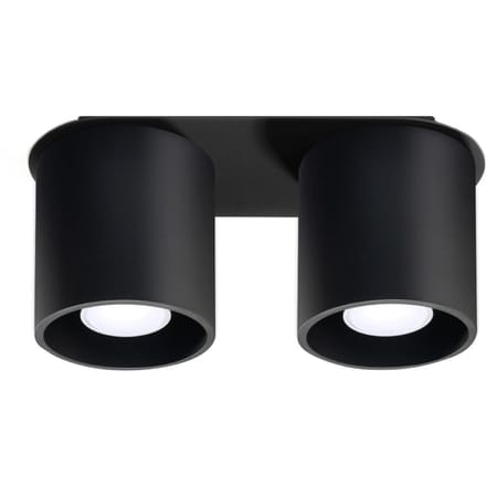 Plafondlamp ORBIS 2 met 2 cilindervormige spots - Sollux Lighting - IP20 - Zwart aluminium behuizing - 26 x 10 x 12 cm - 2 x GU10 LED, exclusief lichtbron - 2 x 10 W - Moderne plafondlamp voor gang, hal en woonkamer