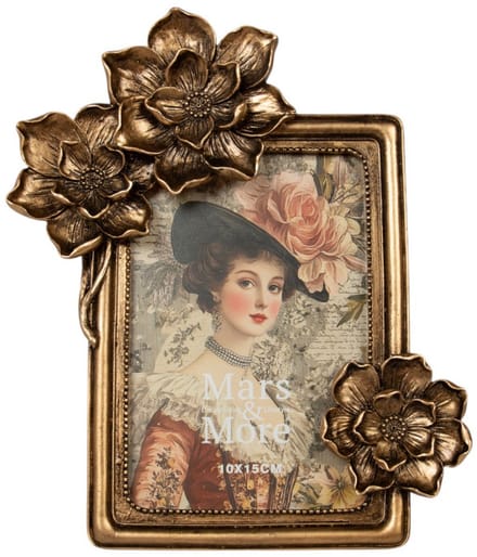 Fotolijst rechthoek bloemen goud 18x3,2x22cm