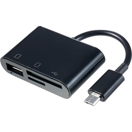 3-in-1 micro-USB naar USB2.0+SD+TF-adapter Micro USB OTG naar USB2.0-adapter SD TF Micro SD-kaartlezer zwart