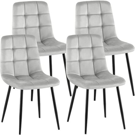 CLP Antibes Set van 4 Eetkamerstoelen - Zonder armleuning - Metaal frame - Velvet - Fluweel/grijs