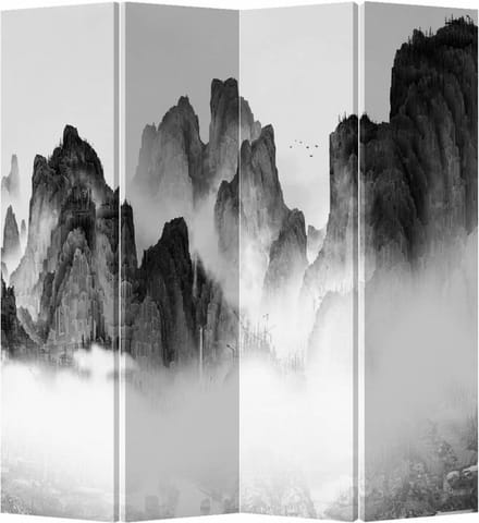 Fine Asianliving Kamerscherm Scheidingswand B160xH180cm 4 Panelen Mountains Canvas Dubbelzijdig
