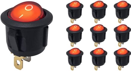 ProRide Wipschakelaar ON-OFF KCD2-220 - Rond - 3 pins - 250V/6A - Rood - 10 stuks