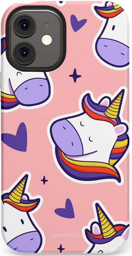 Casetastic hoesje geschikt voor Apple iPhone 12 Mini - Dubbellaagse bescherming - Unicornhart - Fashion Case - Lichtroze Wit Lavendel