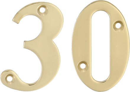 AMIG Huisnummer 30 - massief messing - 10cm - incl. bijpassende schroeven - gepolijst - goudkleur