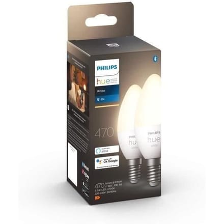 Philips Hue Kaarslamp Lichtbron E14 - zachtwit licht - 5,2W - Bluetooth - 2 Stuks