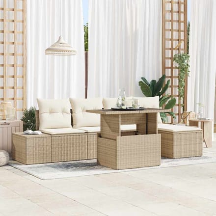 vidaXL - Tuinbank - Set - 6 - st - Beige - en - Crème - poly - rattan