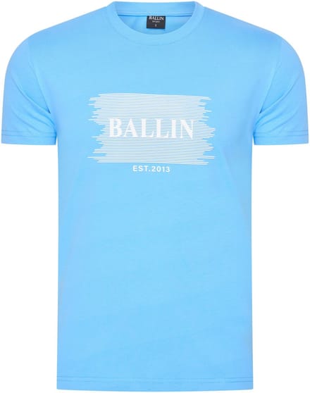 Heren Tee SS met Ballin Est. 2013 Placket Shirt Print - Blauw - Maat 3XL