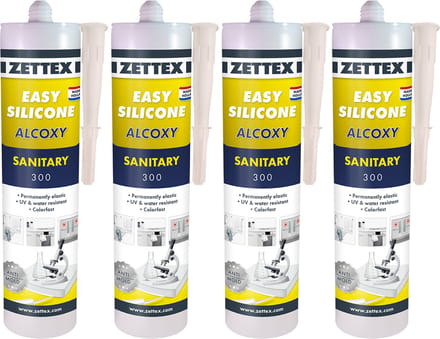 Zettex Easy Siliconenkit S - Sanitairkit voor Badkamer & Keuken - Schimmelbestendig & Elastisch - 4x310ml - Transparant - 4-pack