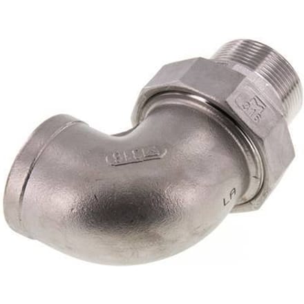 90° L-Koppeling Aansluiting 1 1/2'' Buitendraad R X Binnendraad Rp RVS Conische Afdichting 16bar