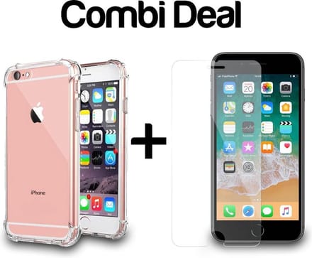 iPhone 6/6s | TPU Silicone Hoesje Bumper Case Transparant Shockproof + Tempered Glass Screenprotector | Smartphonica