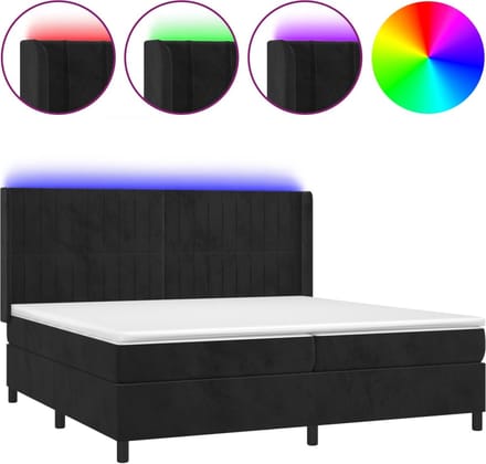 vidaXL - Boxspring - met - matras - en - LED - fluweel - zwart - 200x200 - cm