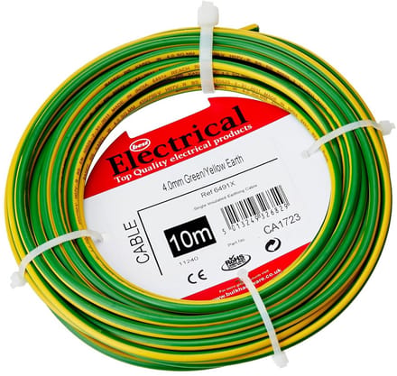 4,0 mm eenaderige aardkabel 10 meter geel/groen