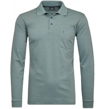 Ragman Softknit Polo Longsleeve Uni Breast Pocket Sage Green / male