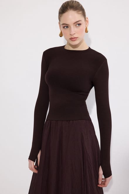 Touché Privé - Longsleeve bodysuit met duimgaten - Bruin - Dames