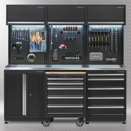 Datona® Werkplaatsinrichting PREMIUM met RVS werkblad 204 cm breed - Zwart