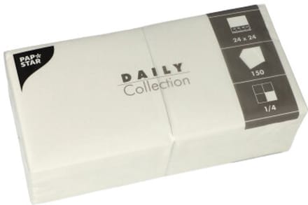 150 Servetten DAILY Collection 1/4 vouw 24 cm x 24 cm wit