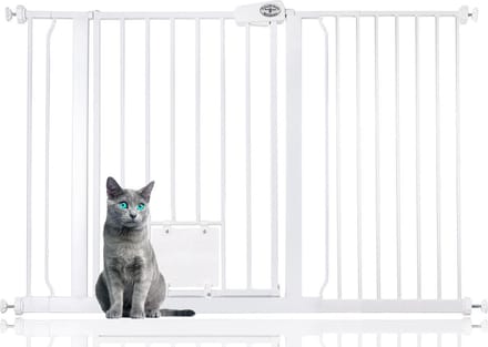 Bettacare Huisdierhek met Afsluitbaar Kattenluik, 126,7 - 134,3cm, Wit