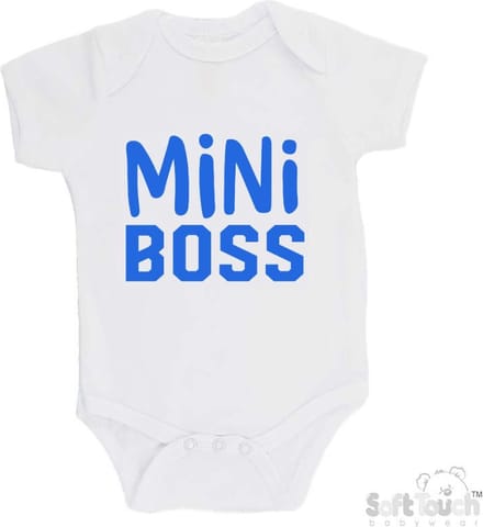 100% Katoenen Romper "Mini Boss" Jongens Katoen Wit/blauw Maat 62/68