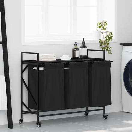 vidaXL - Wasmand - 3 - vakken - met - planken - zwart - eikenkleurig