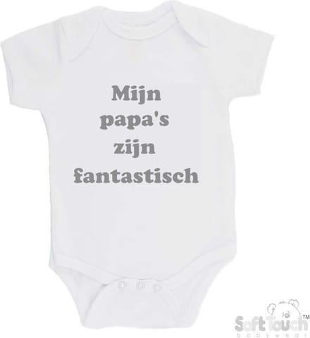 Soft Touch Romper "Mijn papa's zijn fantastisch" Unisex Katoen Wit/grijs Maat 56/62