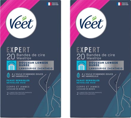 Veet - Expert - Koude Wasstrips - Benen (Sensitive) 20st - 2 Stuks - Voordeelverpakking