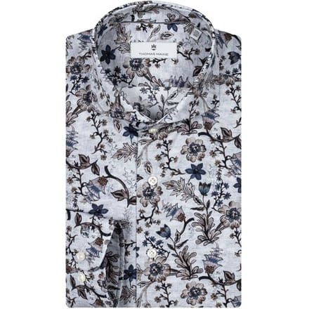 Thomas Maine Overhemd Allover Flower Pattern Bari Cutaway Lichtblauw-Multi / male