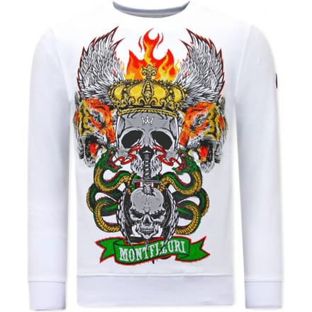 Heren Sweater met Print - Skull Head - 3662 - Wit