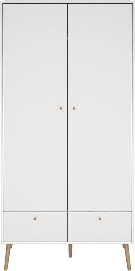 Bodo kledingkast 200x99x58cm, 2 deuren, 2 lades wit.