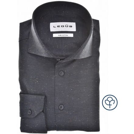 Ledub modern fit overhemd - flanel - donkerblauw - Strijkvriendelijk - Boordmaat: 44