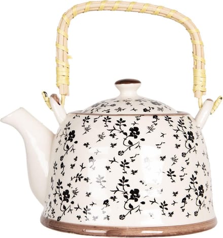 Clayre & Eef Theepot met Filter 800 ml Beige Zwart Porselein Bloemen