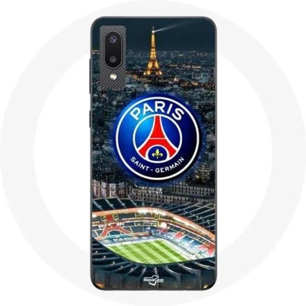 Coque - PSG - Samsung Galaxy A02 - Souple - Blanc - Logo Stade Nuit Tour Eiffel