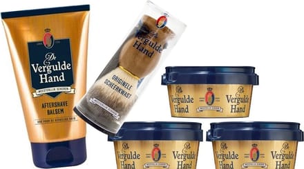 Vergulde Hand Pakket - After Shave Balsem & 3 x Scheerzeep & Originele Scheerkwast