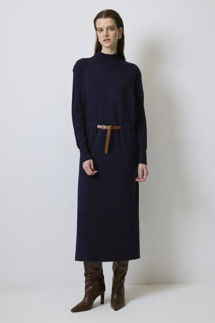 Touché Privé - Gebreide jurk met riem - Marine - Dames