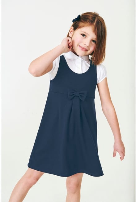 Next - Meisjes - Jersey stretch schoolovergooier met strik - Blauw
