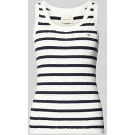 Tricottop in riblook met labelstitching