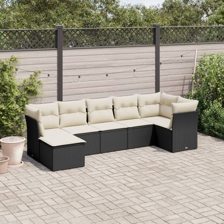 vidaXL - 7-delige - Loungeset - met - kussens - poly - rattan - zwart