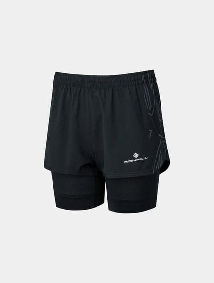 Ronhill | Tech Marathon Twin Short | 2-in-1 Shorts | Dames - Black - XS