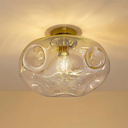 Lindby - plafondlamp - 1licht - Glas, ijzer - H: 25 cm - E27 - amber, messing