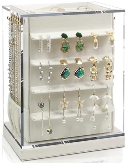 Rotatable Jewellery Storage Box with 5 Drawers - Large Vertical Organizer in Beige