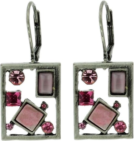 Behave - Oorbelhangers dames - Zilverkleur roze stenen - Modern retro 3,6cm