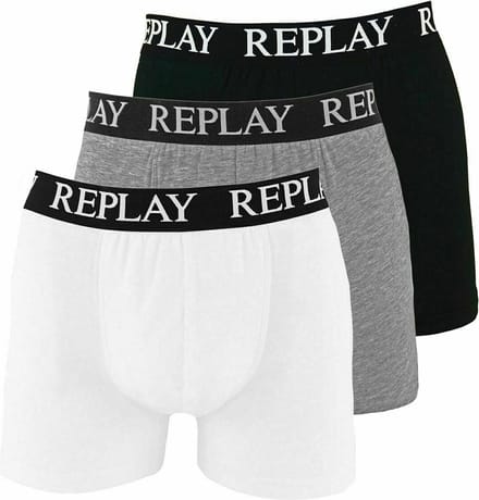 Replay - Boxer Basic Cuff Logo 3 Pack - Heren Boxershorts-S
