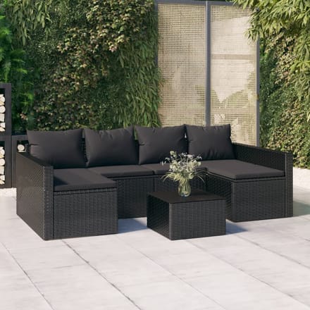 vidaXL - 2-delige - Loungeset - met - kussens - poly - rattan - zwart
