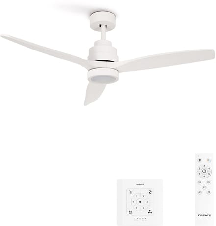 CREATE - Stille plafondventilator van 40 W met technische ABS-bladen, verkrijgbaar in verschillende maten - S - Met licht - Controller voor wandmontage - WIND STYLANCE