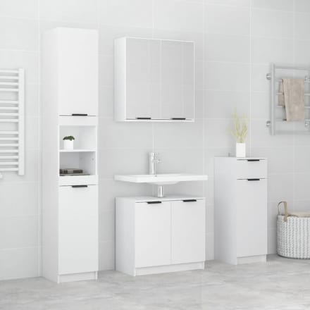 vidaXL - 4-delige - Badkamerkastenset - bewerkt - hout - wit