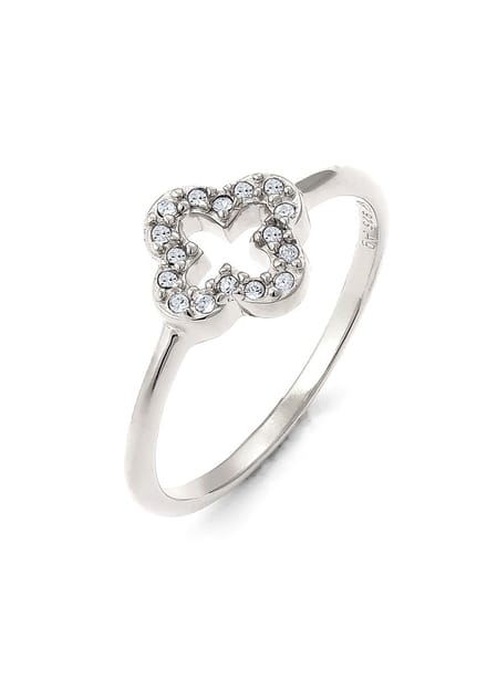Elli - Ring - Ring met Stenen Dames Klaverblad Glazen Kristallen Xilion Cut Wit 925 Sterling Zilver -