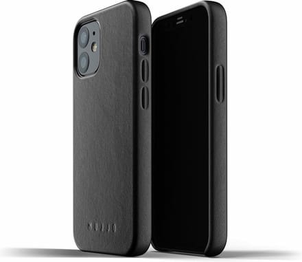 Mujjo - Full Leather Case geschikt voor iPhone 12 Mini - Zwart | Zwart