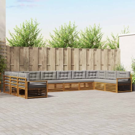 vidaXL - Sofa-Sets - 10 - st - Natuurlijk - en - Licht - Grijs - Massief - Acacia - Hout
