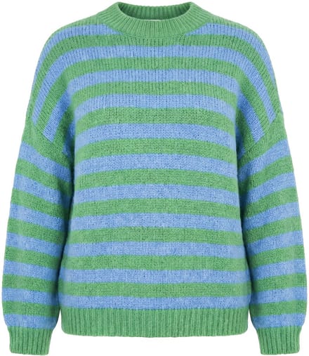 Studio Untold - Dames - Trui oversized grof breisel kleurrijke strepen - Groen - Maat 46+